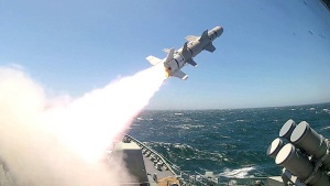 A Harpoon Block II missile is launched successfully from HMAS Perth.